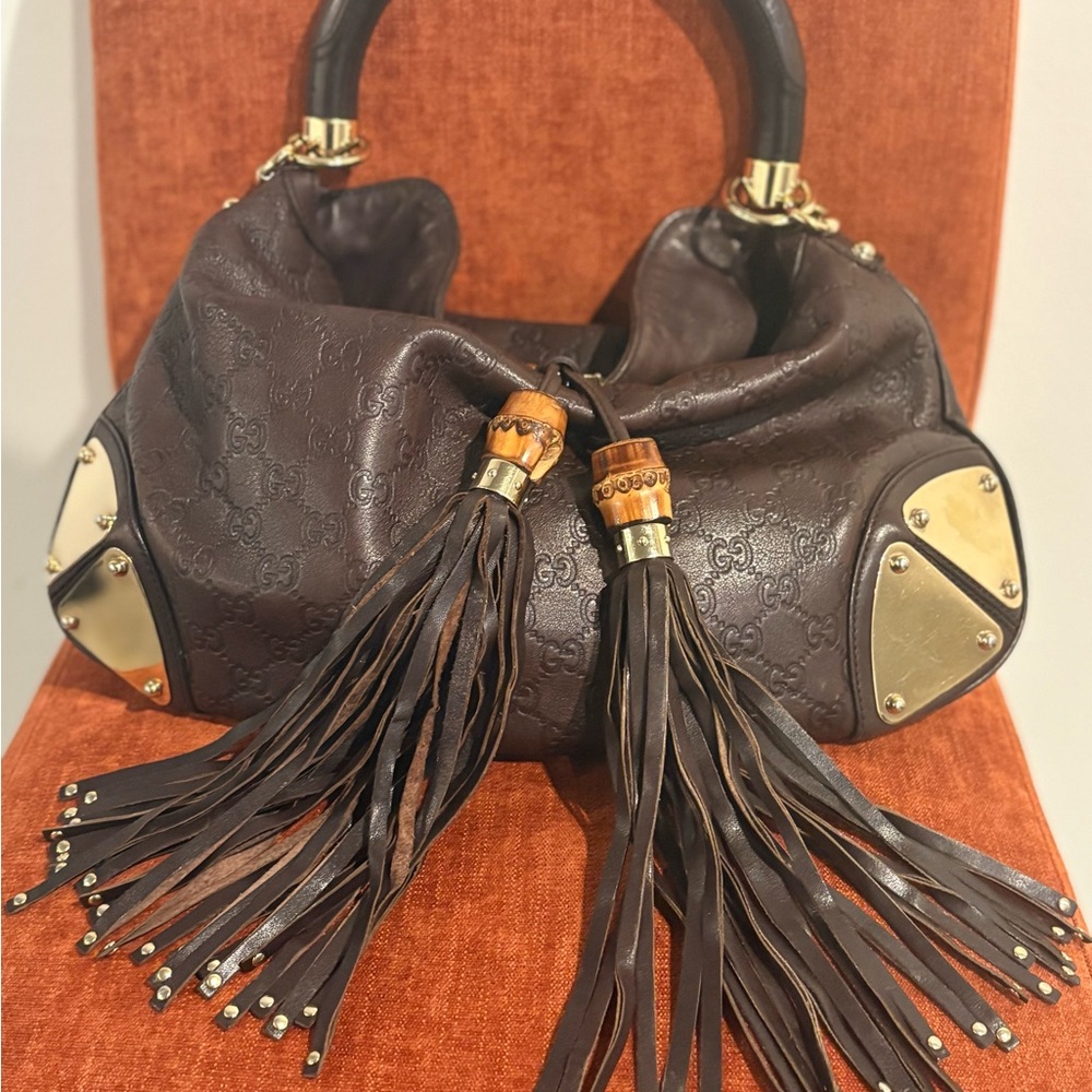 Gucci Dark Brown Hobo Bag with Gold Accents